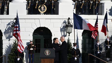 US President Joe Biden and French President Emmanuel Macron at the White House, Dec. 1, 2022. (AFP)