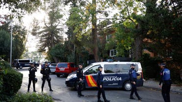 Police stands outside of Ukrainian embassy after, Spanish police said, blast at embassy building injured one employee while handling a letter, in Madrid, Spain November 30, 2022. REUTERS/Juan Medina