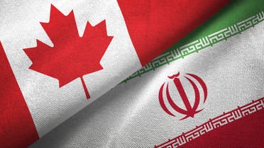 Waving flag of Canada and Iran stock illustration