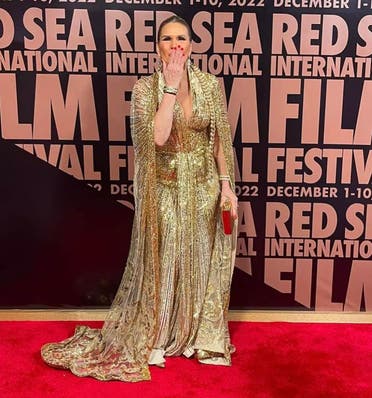 Egyptian actress Yousra poses on the red carpet at the Red Sea Film Festival in Saudi Arabia’s Jeddah on December 1, 2022. (Twitter)