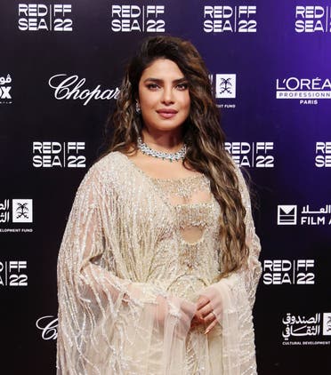 Priyanka Chopra poses on the red carpet at the Red Sea Film Festival in Saudi Arabia’s Jeddah on December 1, 2022. (Twitter)