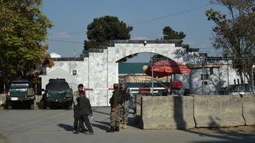 Afghan police personnel stand guard outside Pakistan's embassy, in Kabul on November 4, 2019. (AFP)