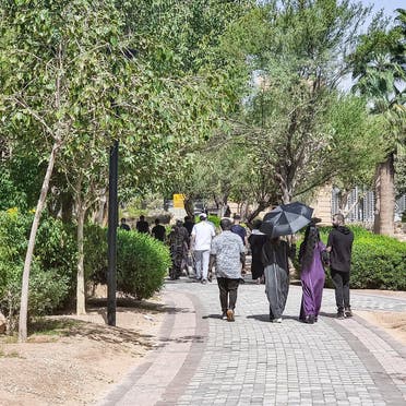 Members of the Walk and Talk group during a walk at one of Riyadh’s parks. (Supplied)