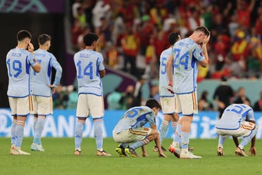 Spain’s players react during the penalty shoot-out during the Qatar 2022 World Cup round of 16 football match between Morocco and Spain at the Education City Stadium in Al-Rayyan, west of Doha on December 6, 2022. (AFP)