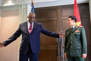 US Defense Secretary Lloyd Austin meets Vietnam’s Minister of National Defense, General Phan Van Giang, during the 19th Shangri-La Dialogue in Singapore June 10, 2022. (Reuters)