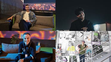 Arab artists Alaa Jazaeri (left-top), Mishaal Tamer (right-top), Amine K (left-below), and Shadi Megallaa (right-below) in this collage compiled by Al Arabiya English. (File photo)