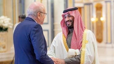 Saudi Arabia’s Crown Prince Mohammed bin Salman and Lebanon’s caretaker Prime Minister Najib Mikati discuss bilateral ties. (Twitter)