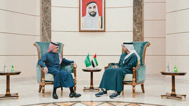 Saudi Arabia's Foreign Minister Prince Faisal bin Farhan meets with his UAE counterpart Sheikh Abdullah bin Zayed for talks in Abu Dhabi, United Arab Emirates. (WAM)