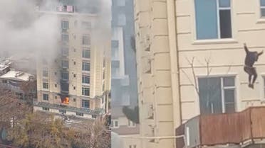 Combination of photos. View of a hotel fire in Shahr-e-Naw neighborhood where gunfire was also heard in Kabul, Afghanistan December 12, 2022 in this still image from social media video obtained by Reuters. (Reuters)