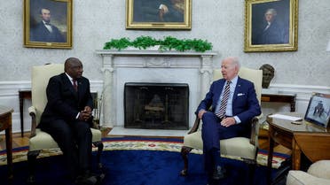 US President Joe Biden meets with South Africa’s President Cyril Ramaphosa in the Oval Office at the White House in Washington, US, on September 16, 2022. (Reuters)