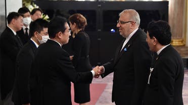 Japan's Prime Minister Fumio Kishida welcomes Iran's Oil Minister Javad Owji before a reception at the Asakasa State Guest House in Tokyo, Japan, September 27, 2022, following the state funeral for Japan's former Prime Minister Shinzo Abe. KAZUHIRO NOGI/Pool via REUTERS
