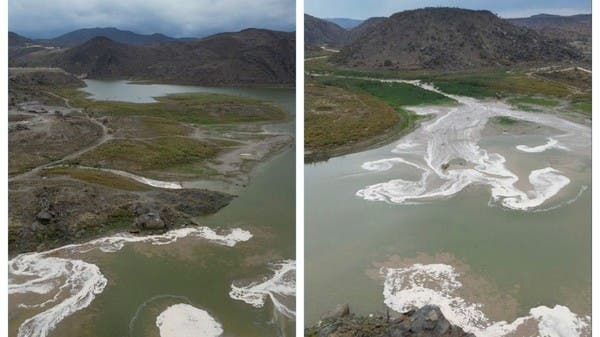 Majestic scenes of the floods entering the ‘Janabeen Dam’ in southern Saudi Arabia