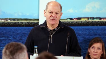 German Chancellor Olaf Scholz speaks during the opening ceremony of the Uniper Liquefied Natural Gas (LNG) terminal at the Jade Bight in Wilhelmshaven, Germany, on December 17, 2022. (Reuters)