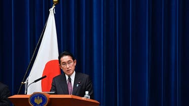 Japan's Prime Minister Fumio Kishida attends a press conference in Tokyo, Japan, on December 16, 2022, addressing some topics such as National Security Strategy, political and social issues facing Japan in today's World crisis. David Mareuil/Pool via REUTERS