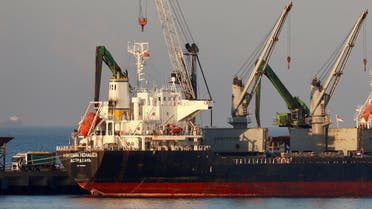 Russian-flagged bulk carrier Mikhail Nenashev is unloaded at the MMK Port in Dortyol near the Mediterranean town of Iskenderun, Turkey, on June 27, 2022. (Reuters)