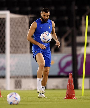 The French striker in his last training session in Doha