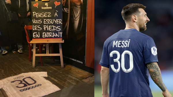 A French club has made Messi’s shirt a doormat at the entrance for its customers’ feet