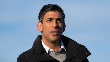 Britain’s Prime Minister Rishi Sunak speaks during a television interview during his visit to Royal Air Force RAF Coningsby, near Lincoln, eastern England, on December 9, 2022. (AFP)