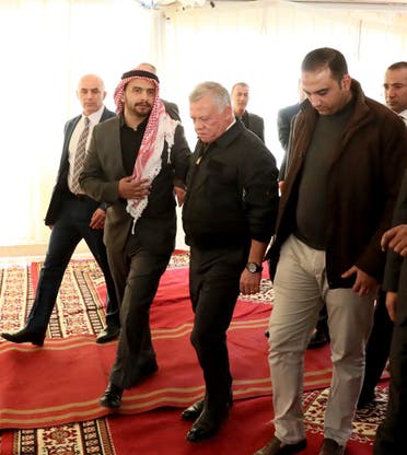 The Jordanian king at the funeral home of Captain Ghaith Al-Rahahleh