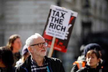 Former Labour Party leader Jeremy Corbyn looks on before speaking during a protest about the rising cost of living during a demonstration outside Downing Street in London, Britain, April 2, 2022. (Reuterrs)