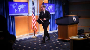 Secretary of State Antony Blinken departs a press conference at the State Department on December 22, 2022 in Washington, DC. (AFP)