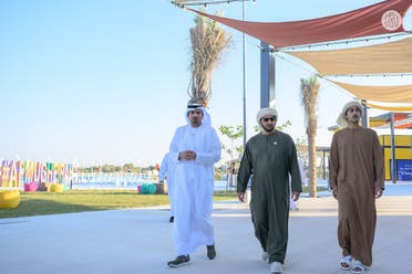 Sheikh Hamdan (centre) is accompanied by senior officials and executives from Modon Properties during the launch of Mugheirah Bay and Mamsha Al Mugheirah.  (supply)