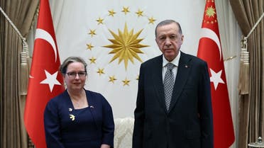 Turkish President Tayyip Erdogan meets with Israel’s new ambassador to Ankara, Irit Lillian, in Ankara, Turkey December 27, 2022. (Presidential Press Office via Reuters)