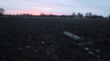 A view shows a fragment of a munition, what Belarus’ defense ministry said was part of a Ukrainian S-300 missile downed by Belarusian air defenses outside the village of Harbacha in the Grodno region, Belarus, on December 29, 2022. (Reuters)