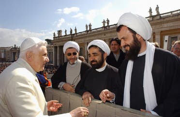 In this file photo taken on March 1, 2006 Pope Benedict XVI talks with unidentified members of a Muslim delegation during his open-air weekly general audience in St Peter’s square at the Vatican. (AFP)
