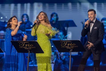 Asala, Najwa Karam and Saber Rebai performing during the concert. (Twitter)