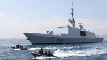 French frigate La Guepratte is seen on a surveillance mission off Nice, 14 April 2005, as military ressources have been mobilized on the eve of the funeral of Prince Rainier of Monaco. (AFP)