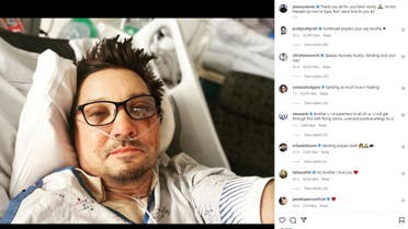 A screen grab shows a selfie of actor Jeremy Renner on a hospital bed, posted on Instagram with a caption reading, Thank you all for your kind words. I?m too messed up now to type. But I send love to you all in this picture obtained from social media January 3, 2023. (Reuters)