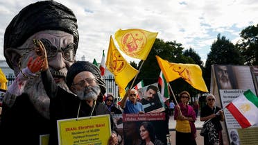 Iranian Americans, including two people dressed up as Iranian Supreme Leader Ayatollah Ali Khamenei and President Ebrahim Raisi, rally outside the White House in support of anti-regime protests in Iran following the death of Mahsa Amini, in Washington, US, September 24, 2022. (Reuters)