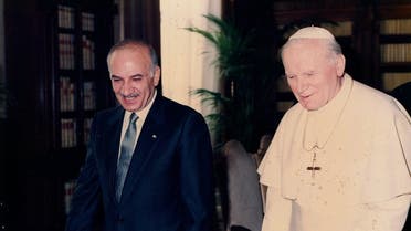 Former Speaker of the Lebanese Parliament Hussein el-Husseini walks alongside late Pope John Paul II. (Supplied)