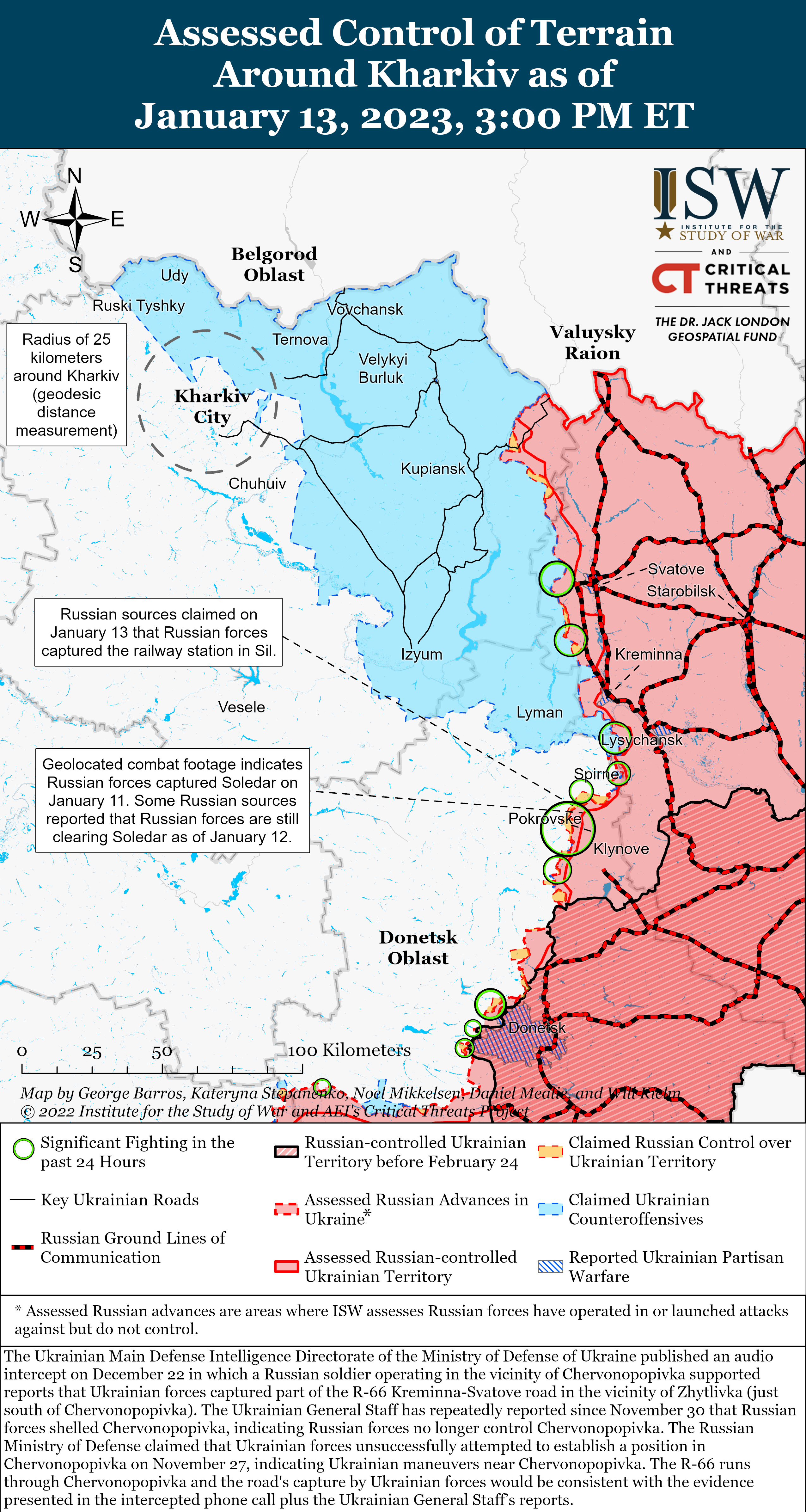 الخرائط التي نشرها معهد دراسة الحرب حول آخر التطورات الميدانية في أوكرانيا