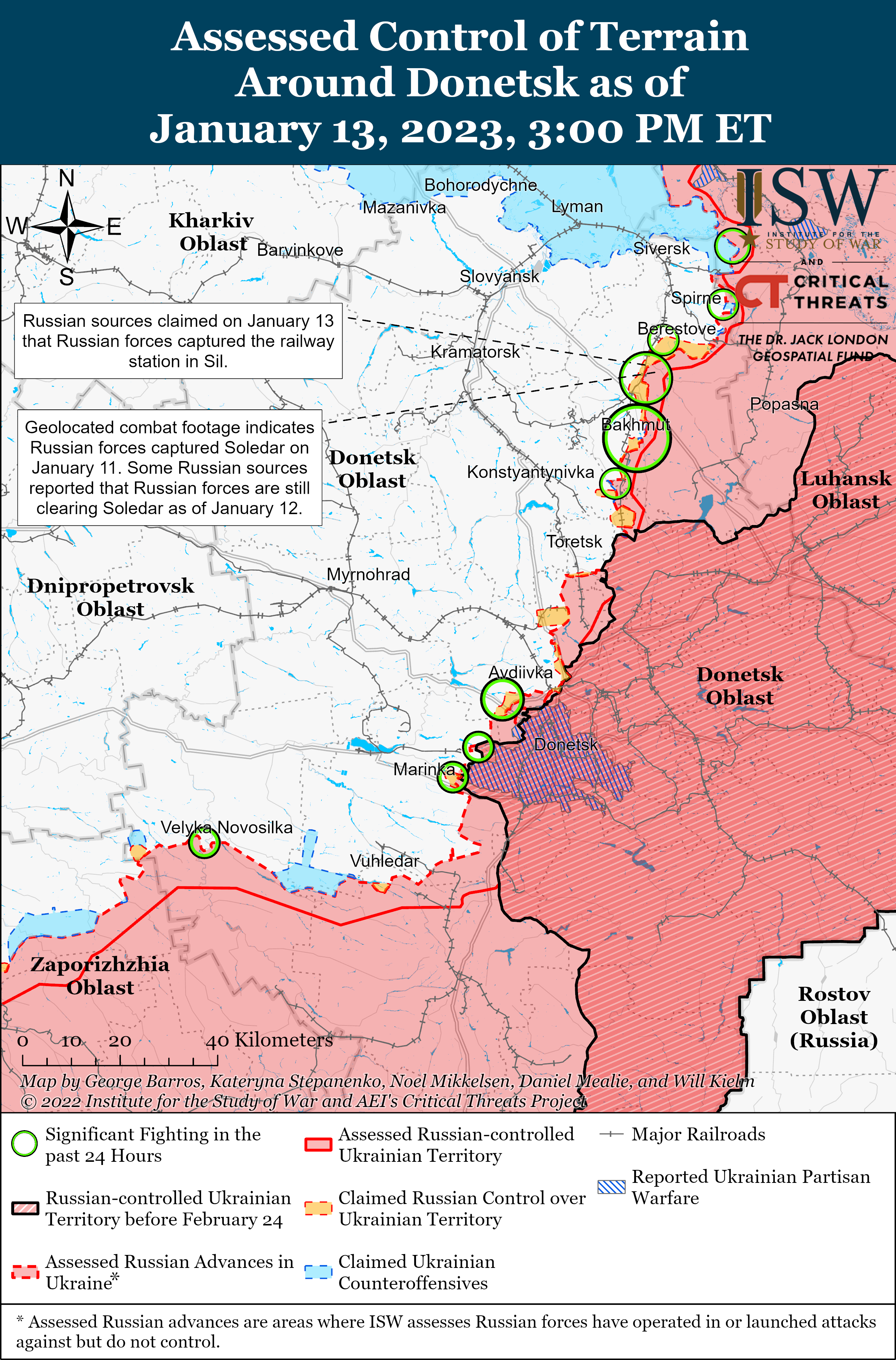 الخرائط التي نشرها معهد دراسة الحرب حول آخر التطورات الميدانية في أوكرانيا