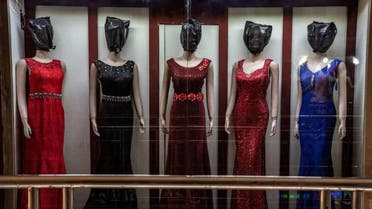 Lines of mannequins with their heads cloaked in sacks in Kabul dress stores. (Twitter)
