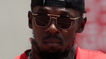 General view of the track in the reflection of the glasses of Usain Bolt during his visit to the remodeled Atletico de la VIDENA Stadium for the 2019 Pan American Games, Peru April 3, 2019. (Reuters)
