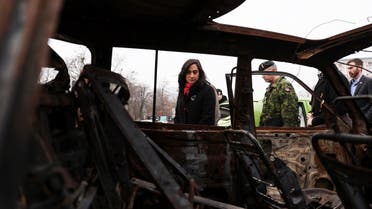 Canadian Defense Minister Anita Anand visits an exhibit of destroyed Russian military equipment in St. Michael’s Square, in Kyiv, Ukraine, on January 18, 2023. (Reuters)