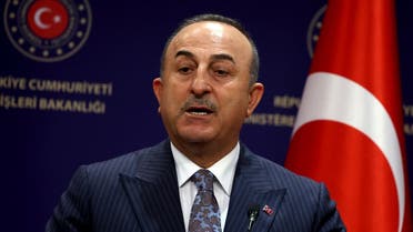 Turkey’s Foreign Minister Mevlut Cavusoglu speaks during a joint press conference with his Iranian counterpart (unseen) in Ankara on January 17, 2023. (AFP)