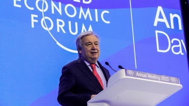 United Nations Secretary-General Antonio Guterres addresses the World Economic Forum (WEF), in Davos, Switzerland, on January 18, 2023. (Reuters)
