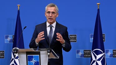 NATO’s Secretary General Jens Stoltenberg gives a press conference after signing a joint declaration of cooperation between EU and NATO in Brussels on January 10, 2023. (AFP)