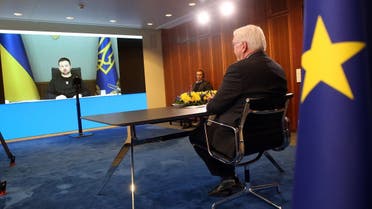 German President Frank-Walter Steinmeier holds a video call with Ukrainian President Volodymyr Zelenskyy on January 17, 2023. (AFP)