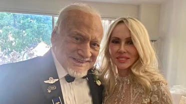 Astronaut Buzz Aldrin with his wife Dr. Anca Faur. (Twitter)