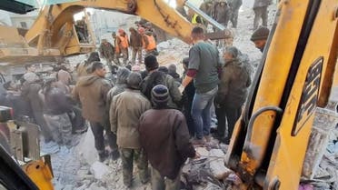 A building collapsed in a neighborhood in Syria’s northern city of Aleppo early Sunday, killing at least 10 people, including one child. (Twitter)