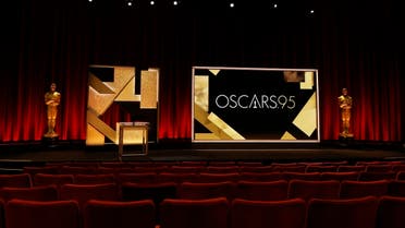 A view of the podium and the Oscar statue before the announcement of the 95th Academy Award nominations at Samuel Goldwyn Theater on January 24, 2023 in Beverly Hills, California. (Getty Images via AFP)