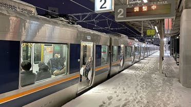 A train is stranded at Nishioji station in Kyoto, Japan in this photo provided by Kyodo on January 25, 2023. (Reuters) 