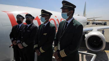 Pilots prepare to fly an Ethiopia’s Airlines Boeing 737 Max 8 plane on a demonstration trip to resume flights from the Bole International Airport in Addis Ababa, Ethiopia, on February 1, 2022. (Reuters)