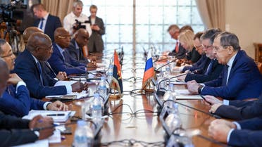 Russian Foreign Minister Sergei Lavrov meets with Angola’s Foreign Minister Tete Antonio in Luanda on January 25, 2023. (Handout/Russian Foreign Ministry/AFP)
