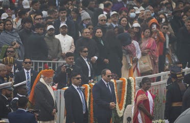 Indian President Droupadi Murmu, Egyptian President Abdel Fattah El Sisi and Indian Prime Minister Narendra Modi leaves after the Republic Day parade in New Delhi, India, January 26, 2023. (Reuters)